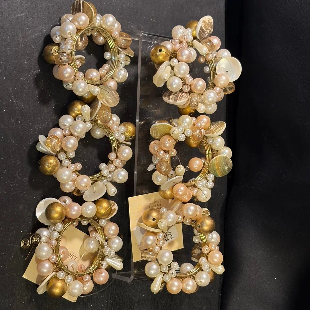 Diva Lifestyles Mixed Pearl Shell Napkin Rings Gold Set of 6 New 859440